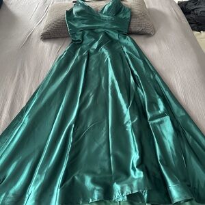 Custom Green Satin Evening Gown